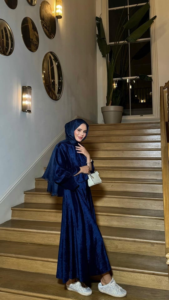 Back-Zipper Velvet Skirt Set – Royal Blue