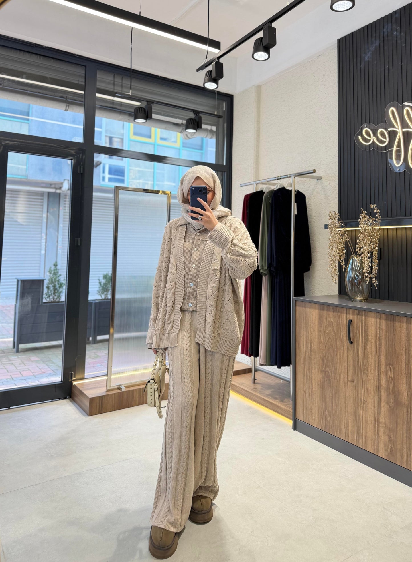 Beige Soft Knit Cardigan & Pants