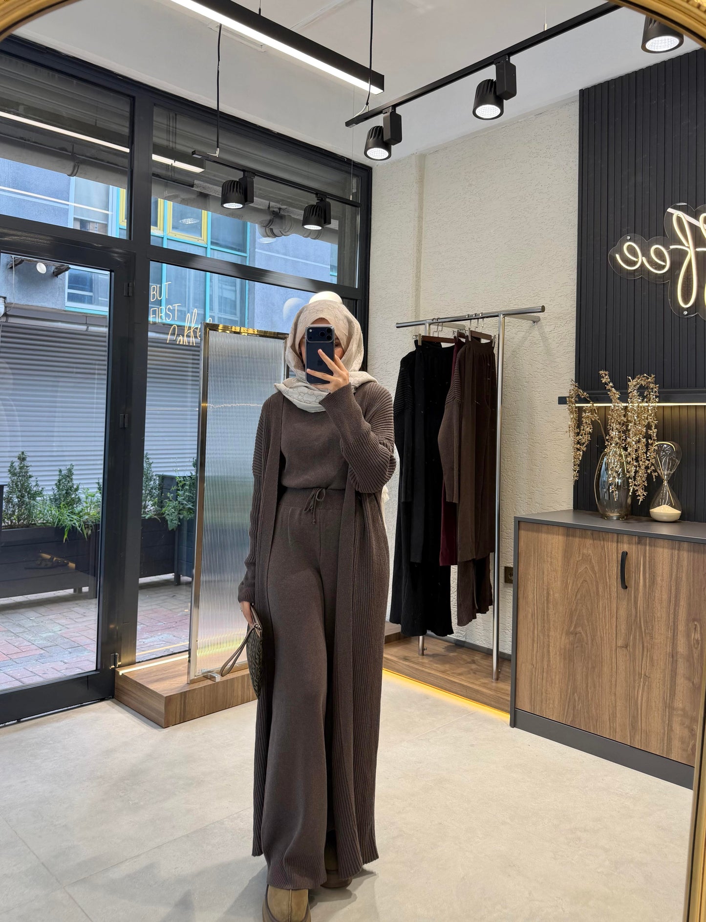 Cozy 3-Piece Knit Set – Brown