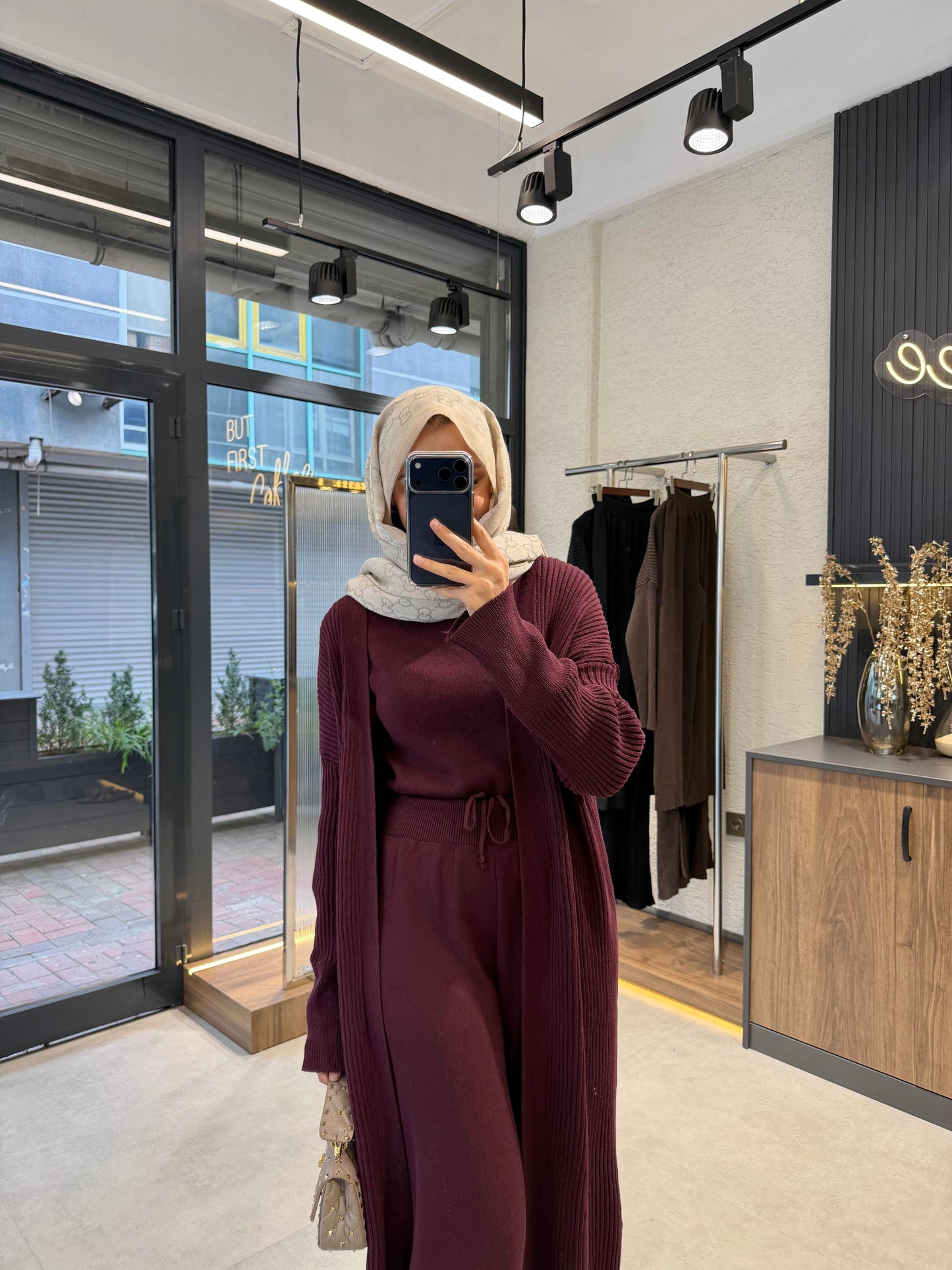 Cozy 3-Piece Knit Set – Burgundy