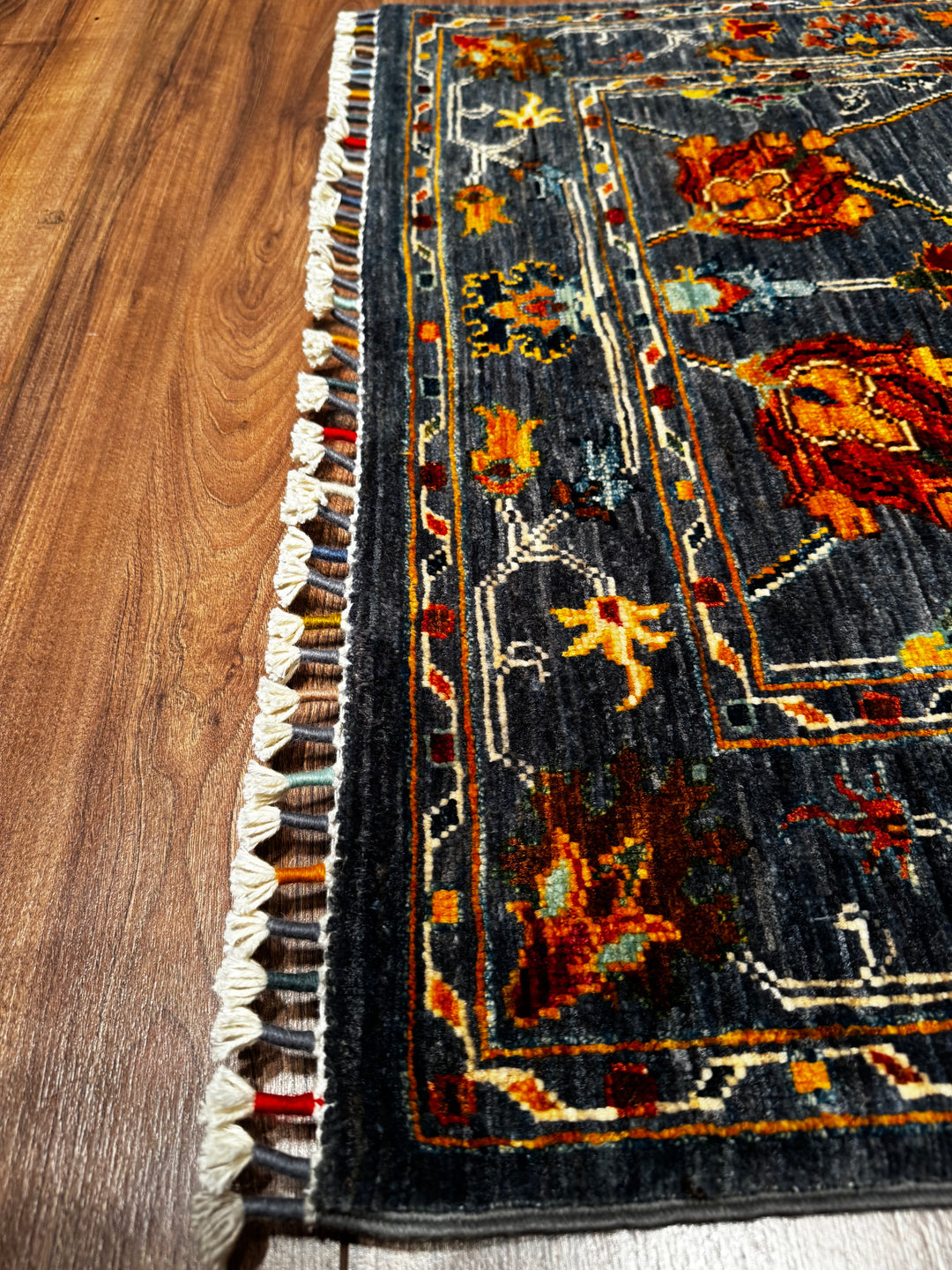 SULTANİ BİNBİRGECE YOLLUK ORJİNAL EL DOKUMASI ANTRASİT KÖK BOYA YÜN HALI 0.84X251 2.11 METREKARE - 2X8 FT