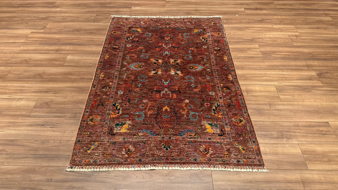 SULTANİ BİNBİRGECE ORJİNAL EL DOKUMASI KİREMİT KÖK BOYA YÜN HALI 127X181 2.30 METREKARE - 4X6 FT