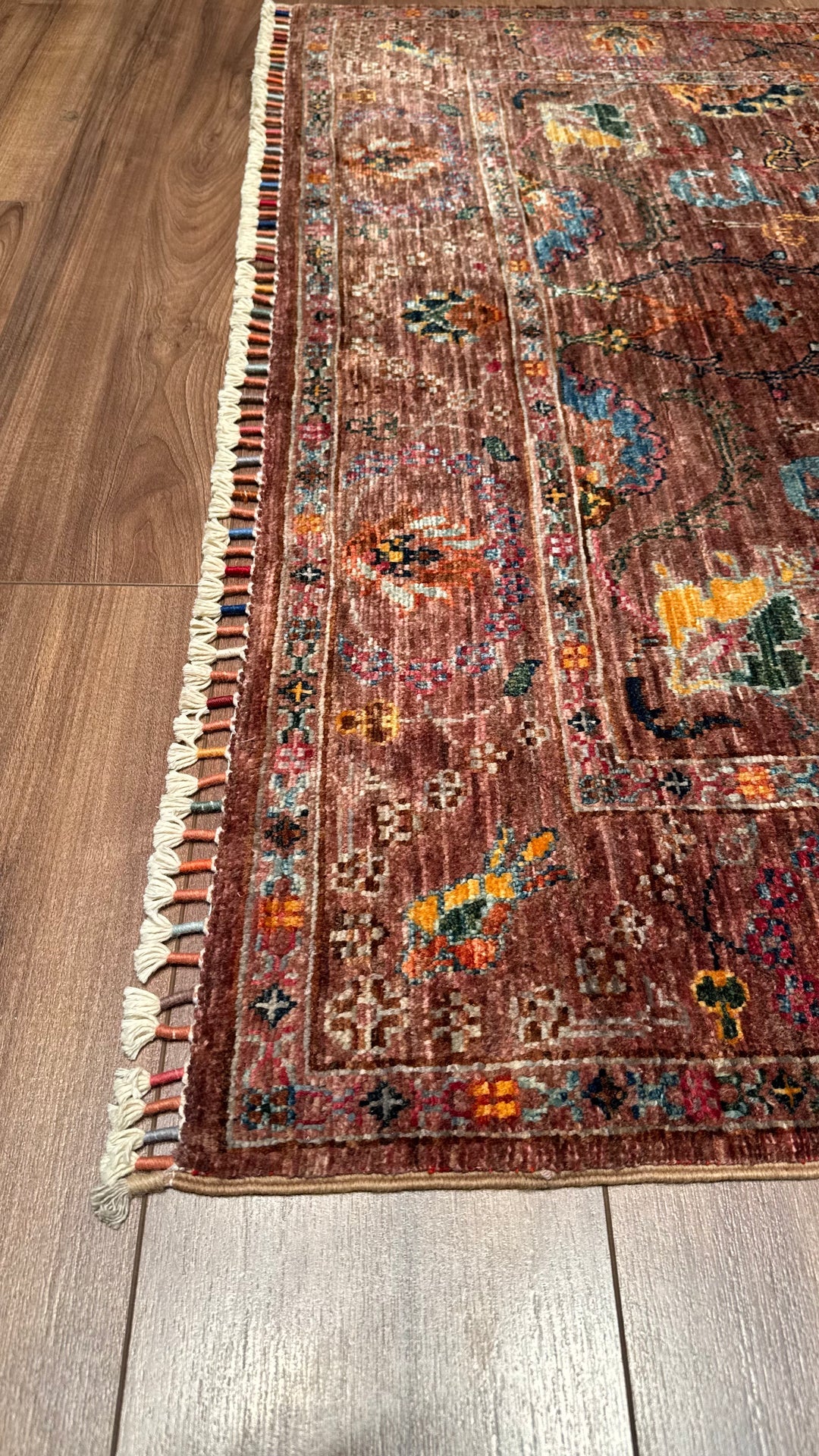 SULTANİ BİNBİRGECE ORJİNAL EL DOKUMASI KİREMİT KÖK BOYA YÜN HALI 127X181 2.30 METREKARE - 4X6 FT