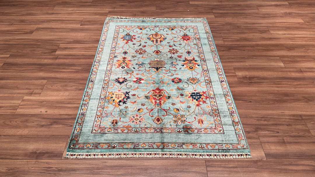 SULTANİ BİNBİRGECE ORJİNAL EL DOKUMASI TURKUAZ KÖK BOYA YÜN HALI 127X184 2.34 METREKARE - 4X6 FT