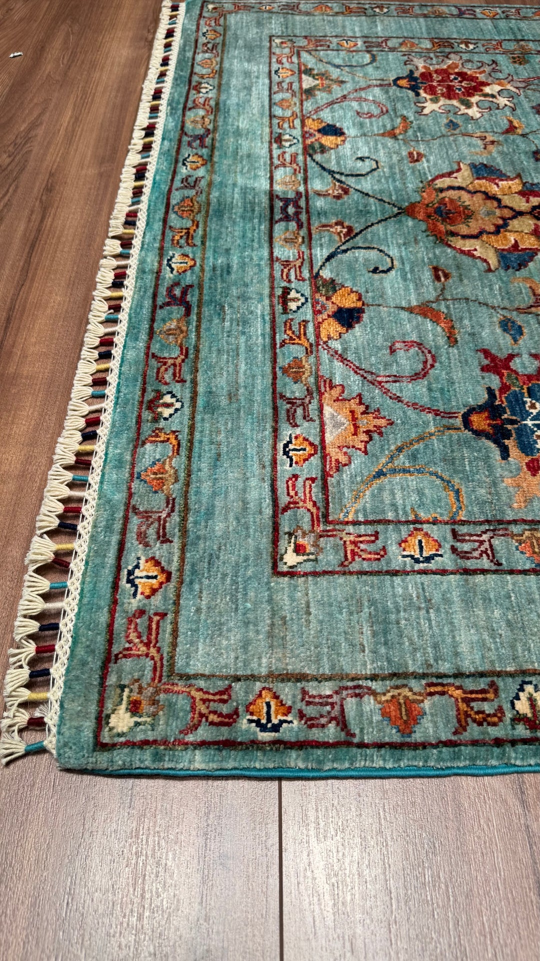 SULTANİ BİNBİRGECE ORJİNAL EL DOKUMASI TURKUAZ KÖK BOYA YÜN HALI 127X184 2.34 METREKARE - 4X6 FT