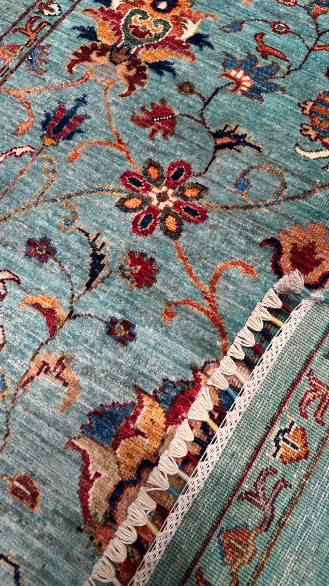 SULTANİ BİNBİRGECE ORJİNAL EL DOKUMASI TURKUAZ KÖK BOYA YÜN HALI 127X184 2.34 METREKARE - 4X6 FT