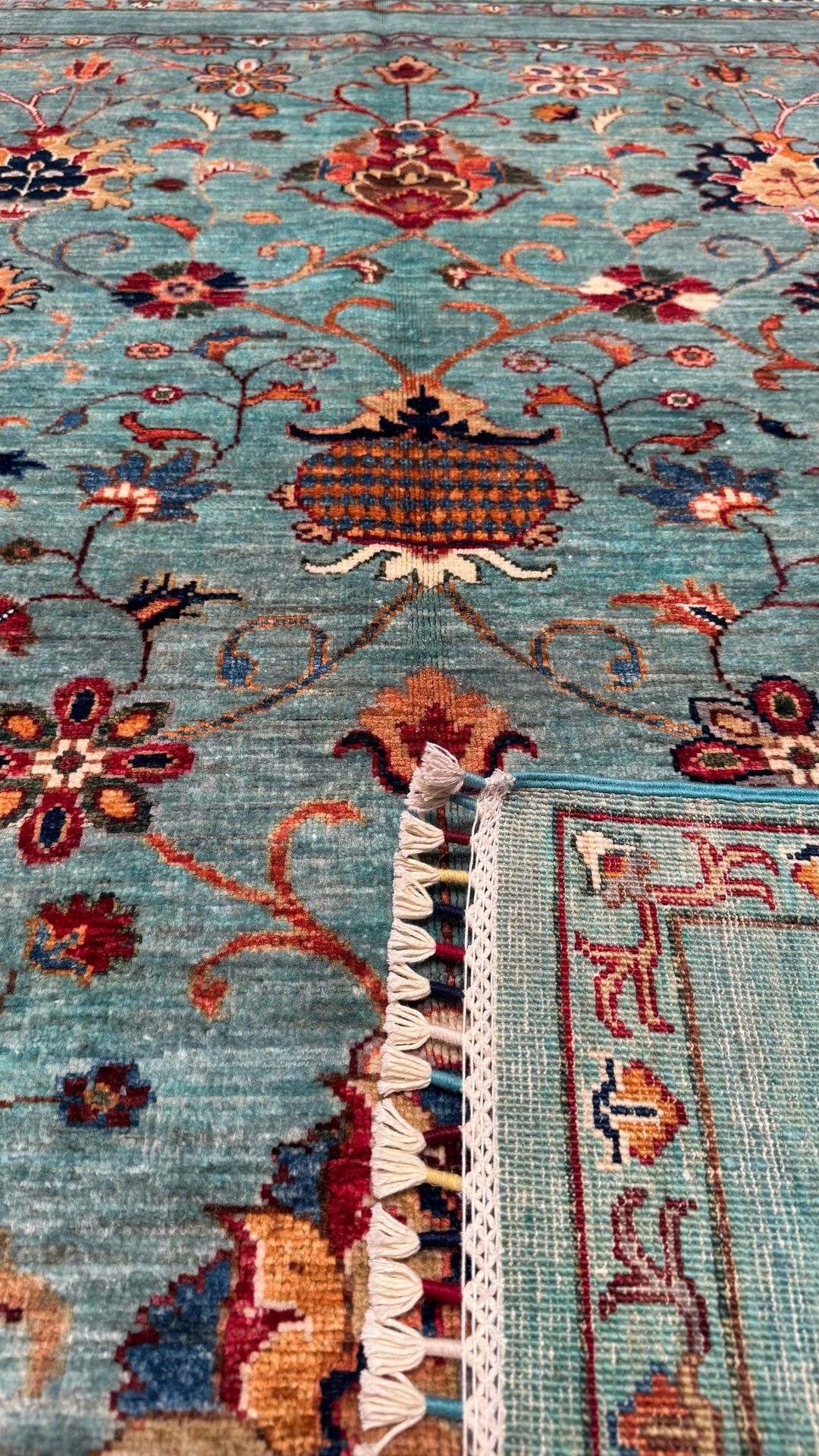 SULTANİ BİNBİRGECE ORJİNAL EL DOKUMASI TURKUAZ KÖK BOYA YÜN HALI 127X184 2.34 METREKARE - 4X6 FT