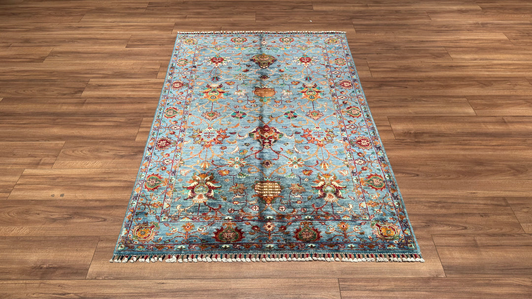 SULTANİ BİNBİRGECE ORJİNAL EL DOKUMASI MAVİ KÖK BOYA YÜN HALI 123X182 2.24 METREKARE - 4X6 FT