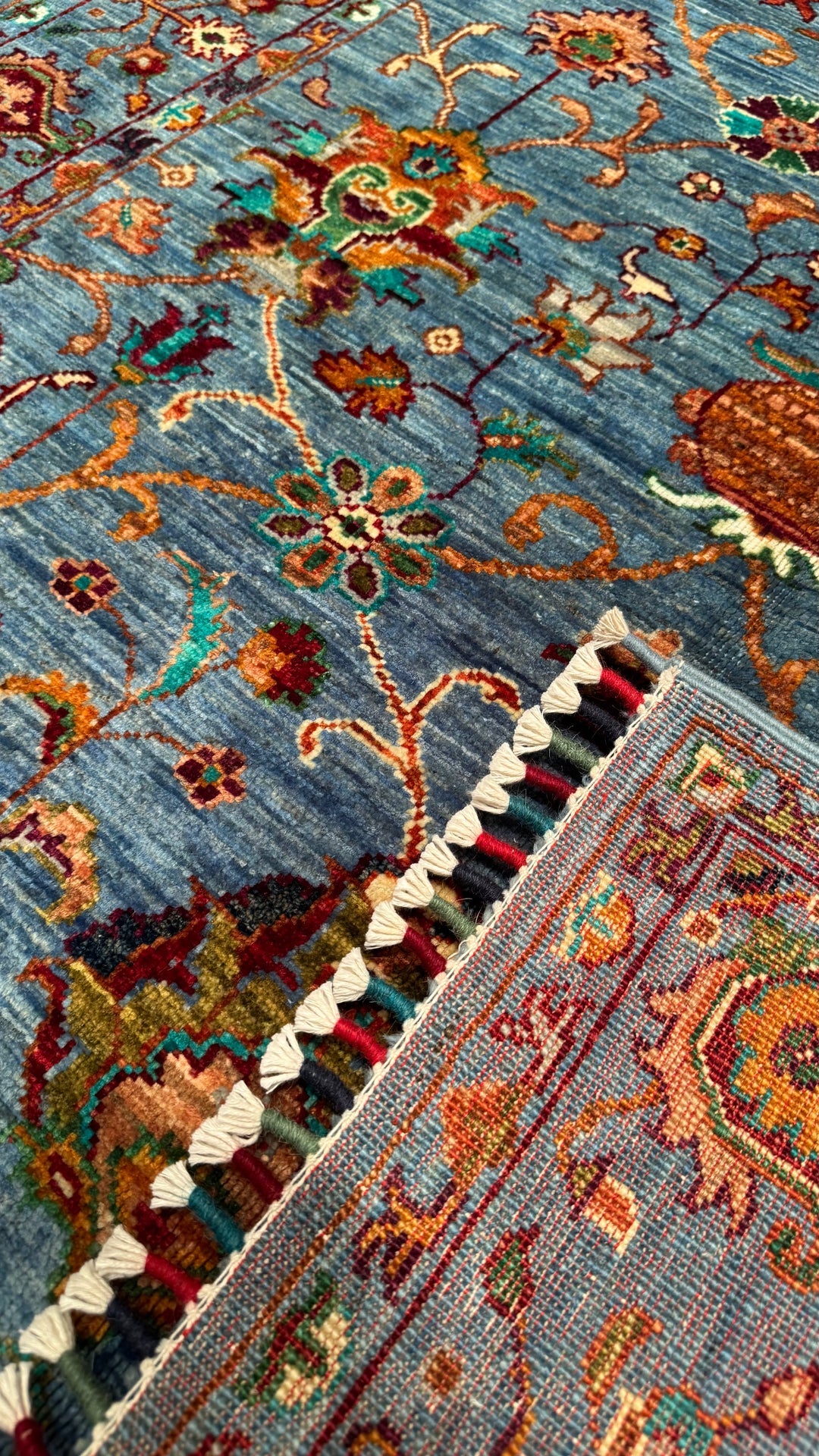 SULTANİ BİNBİRGECE ORJİNAL EL DOKUMASI MAVİ KÖK BOYA YÜN HALI 123X182 2.24 METREKARE - 4X6 FT