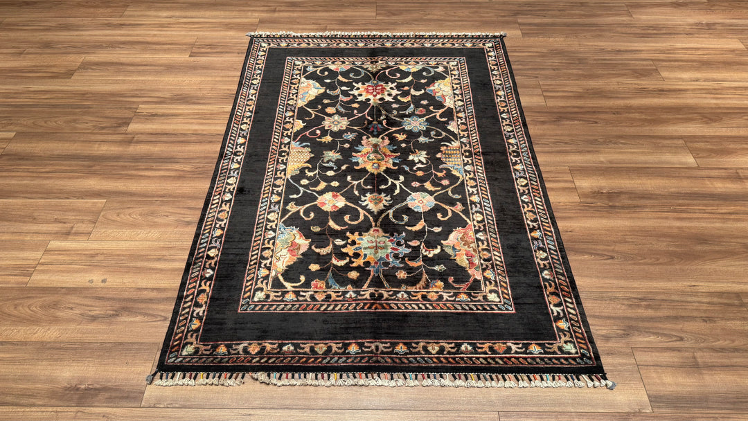 SULTANİ BİNBİRGECE ORJİNAL EL DOKUMASI SİYAH KÖK BOYA YÜN HALI 128X182 2.33 METREKARE - 4X6 FT