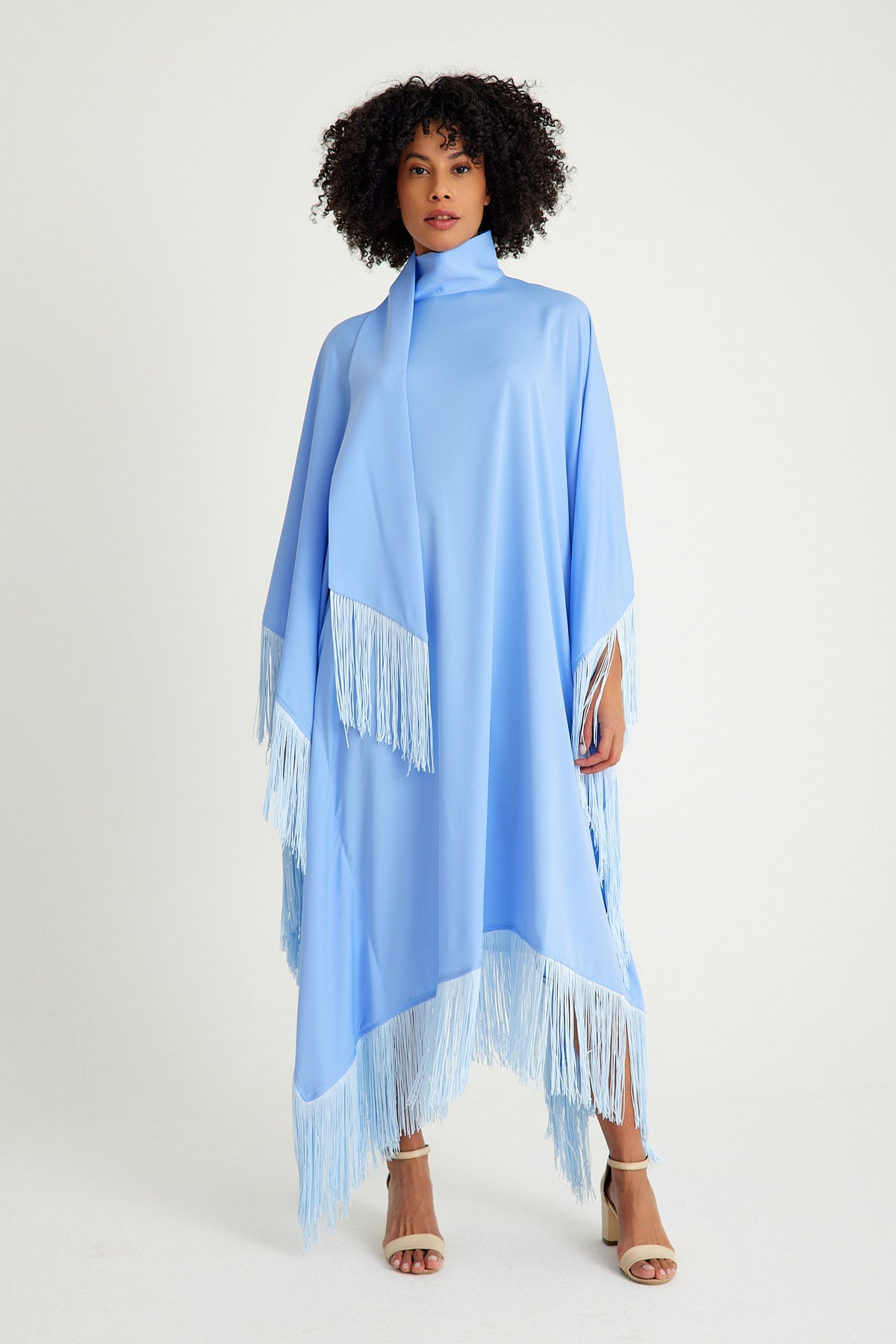Light Blue fringed kaftan dress - sonafey