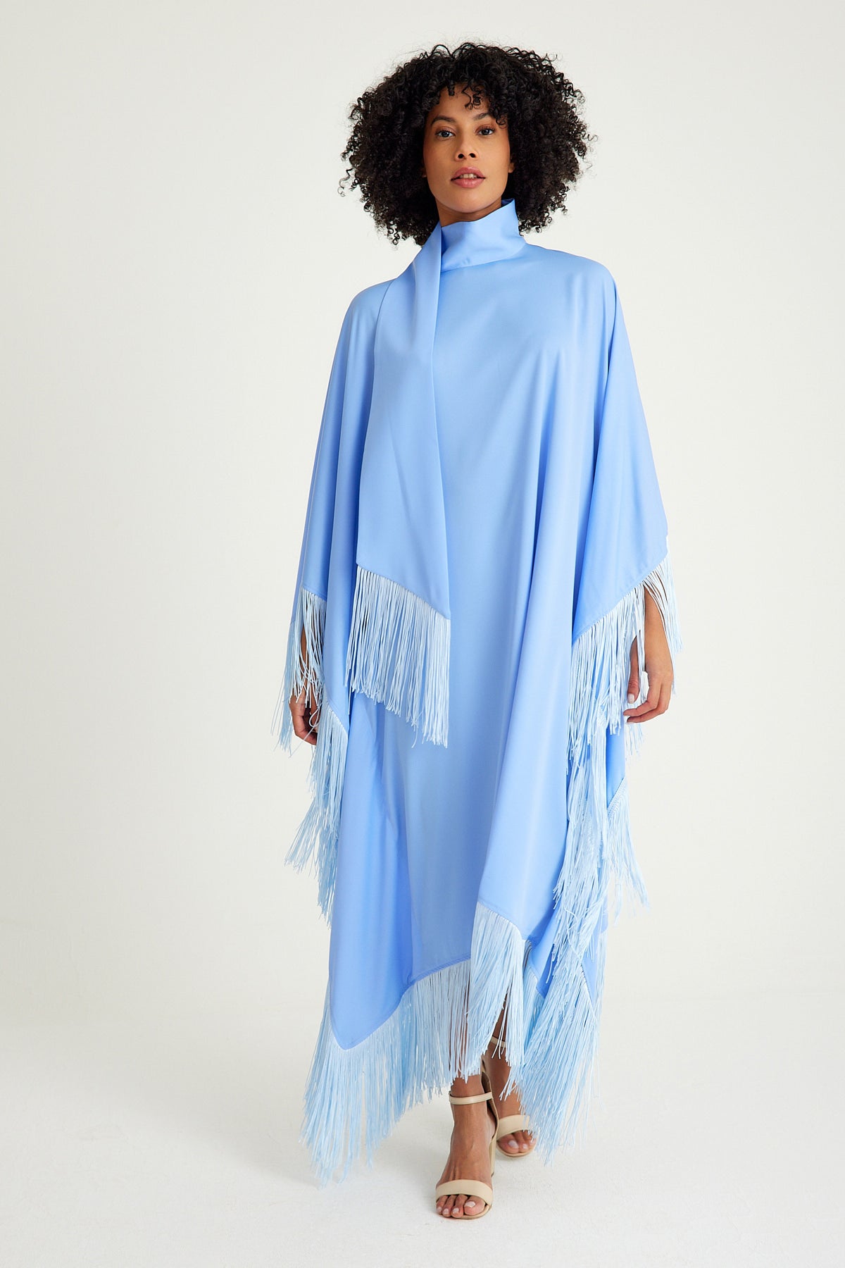 Light Blue fringed kaftan dress - sonafey