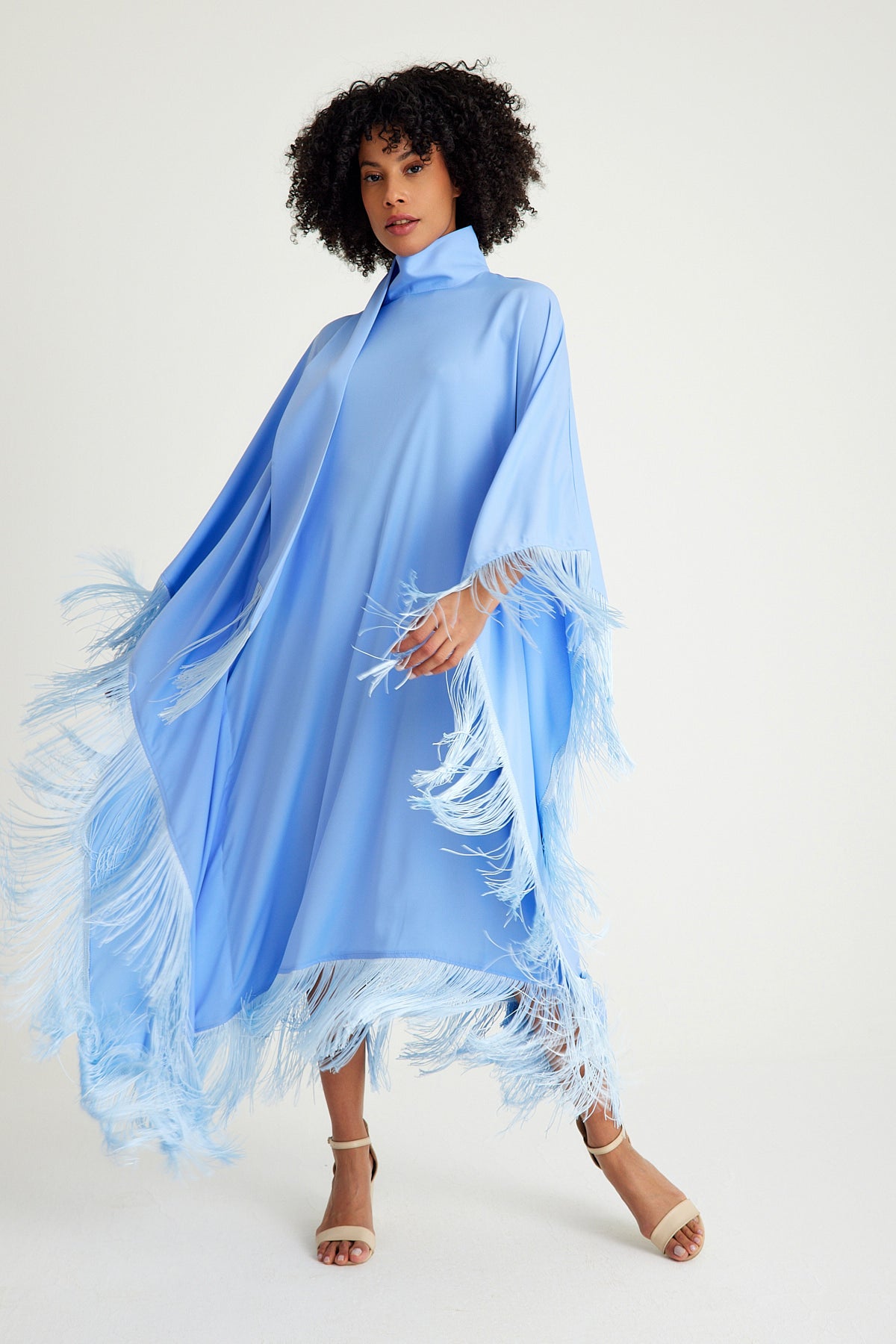 Light Blue fringed kaftan dress - sonafey