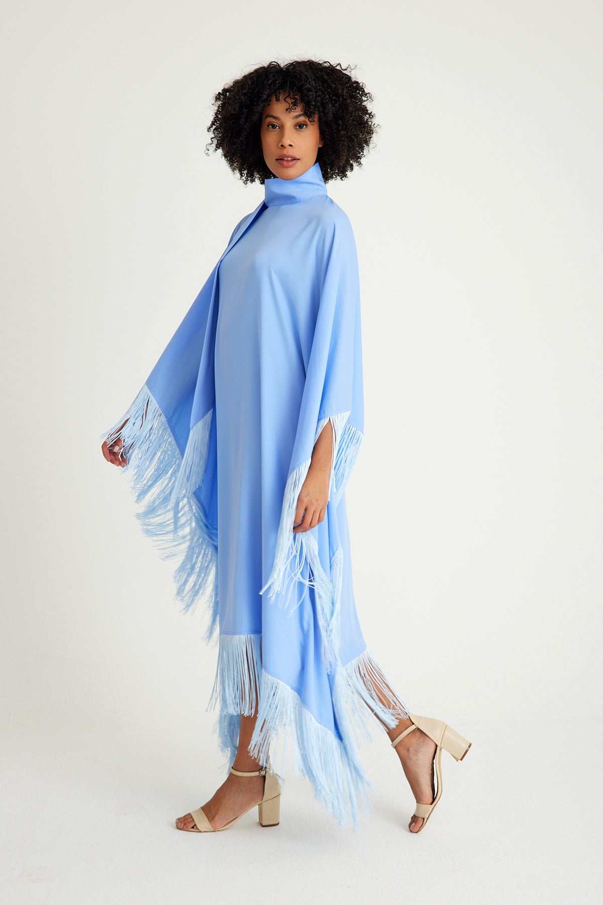 Light Blue fringed kaftan dress - sonafey