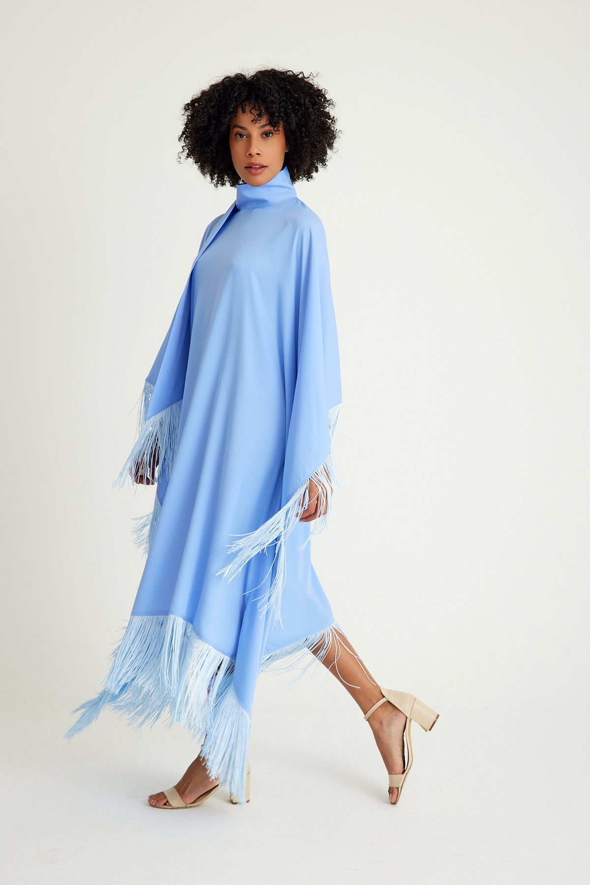 Light Blue fringed kaftan dress - sonafey