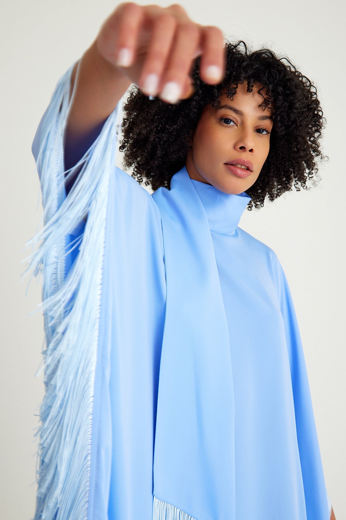 Light Blue fringed kaftan dress - sonafey