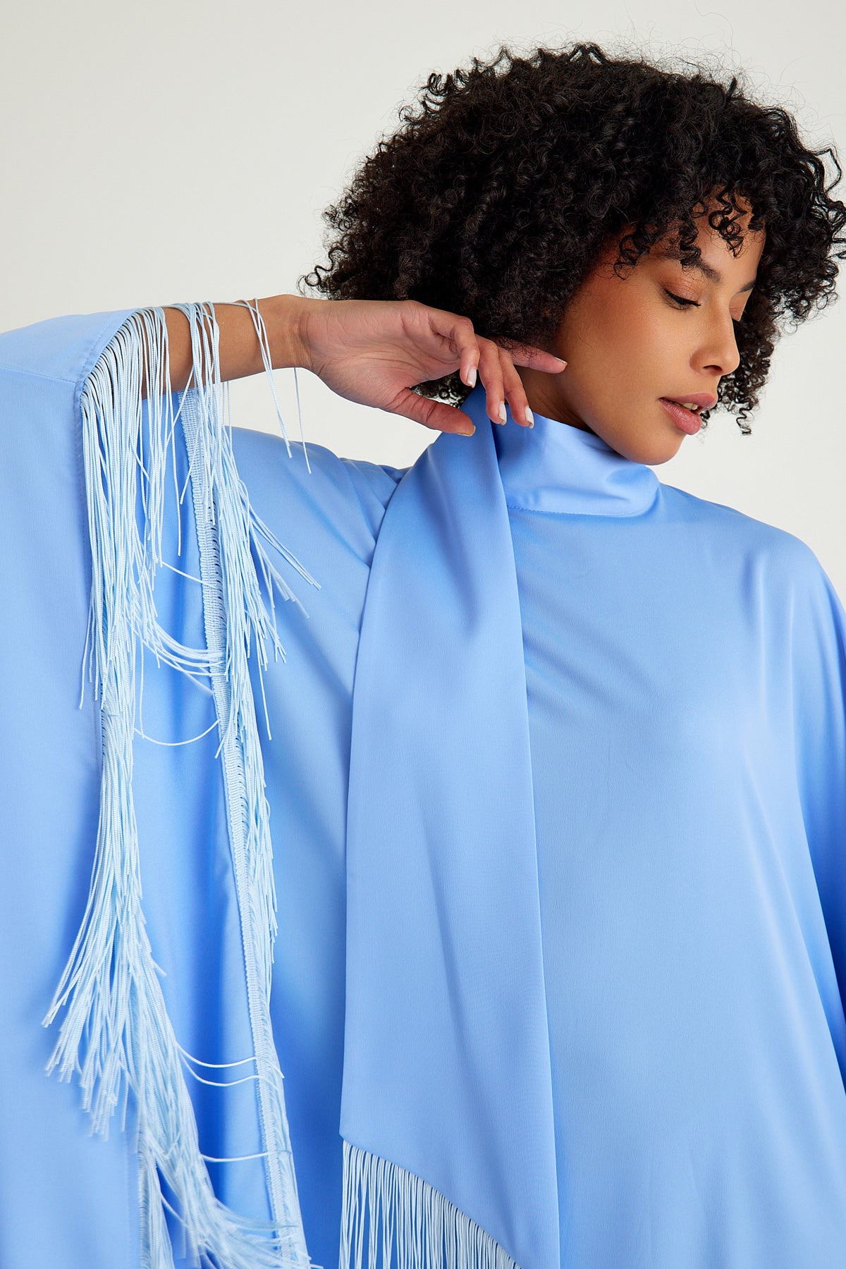 Light Blue fringed kaftan dress - sonafey