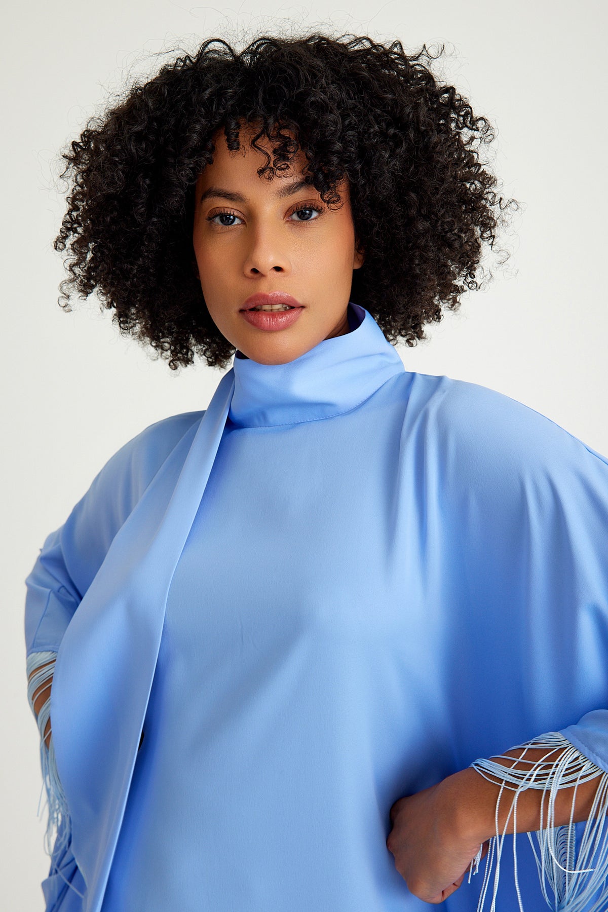 Light Blue fringed kaftan dress - sonafey