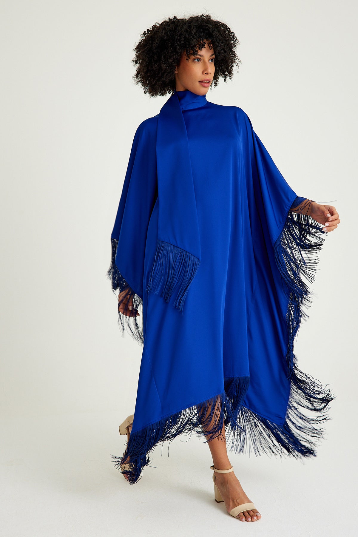 Sax Blue fringed kaftan dress - sonafey