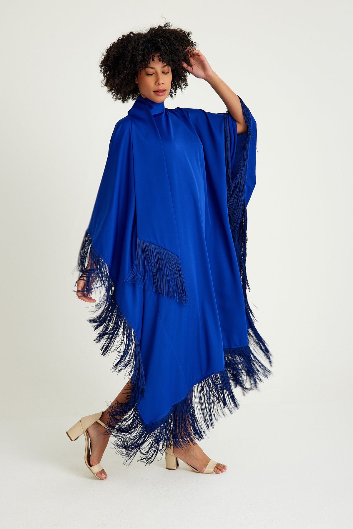 Sax Blue fringed kaftan dress - sonafey