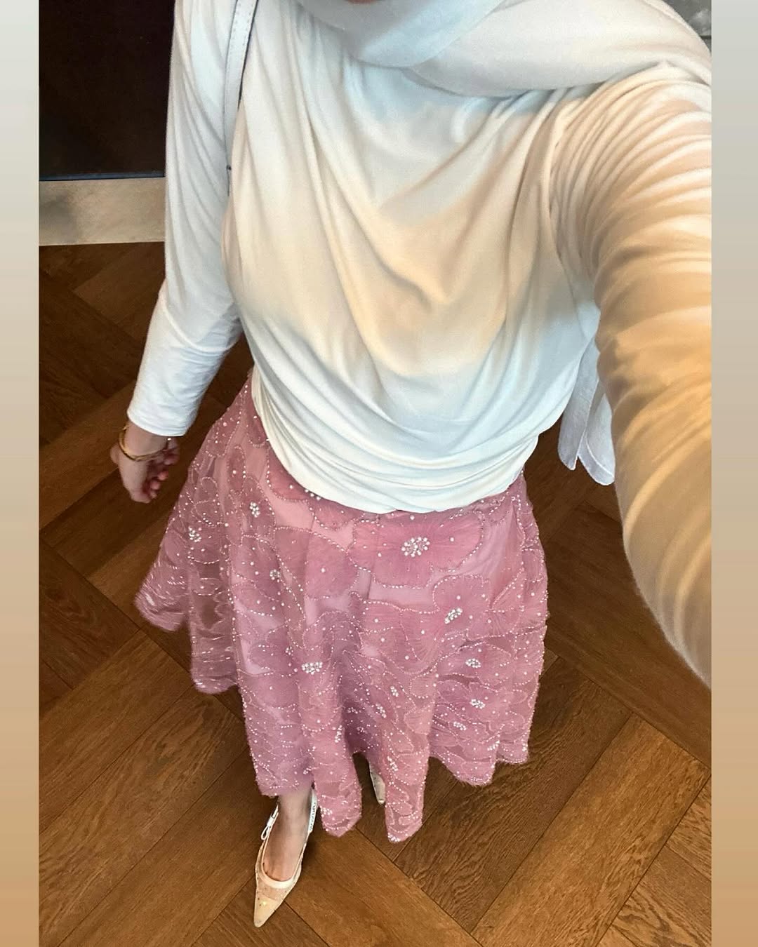 Princess Lace-Embellished Powder Pink Evening Skirt