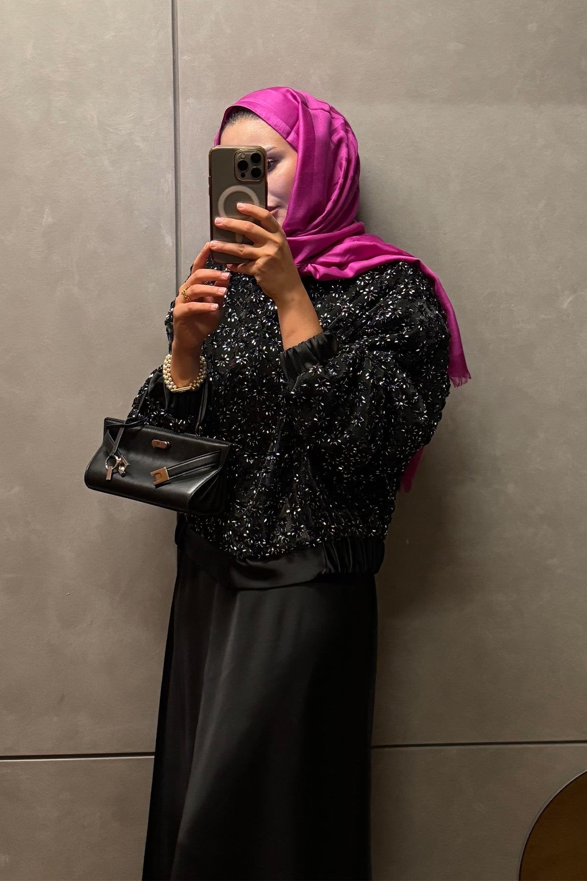 Black Satin Jacket with Sequins