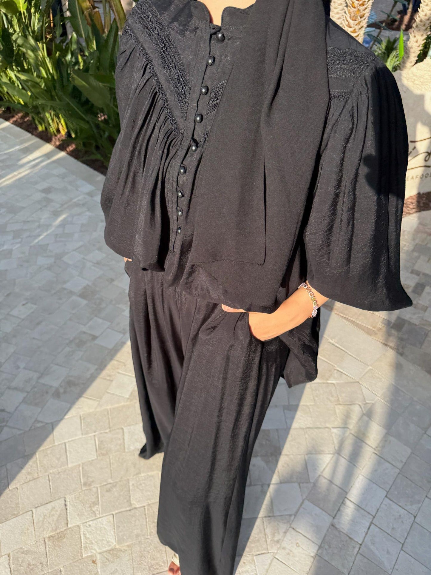 Black Lace Detailed Set with Brit-Style Buttons
