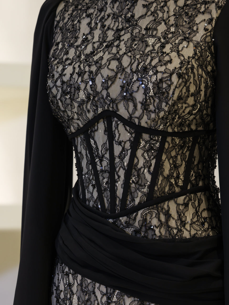Alexa embroidered lace corset bodice detail