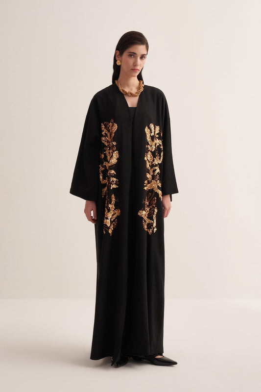 Black Sequin-Embroidered Abaya - sonafey