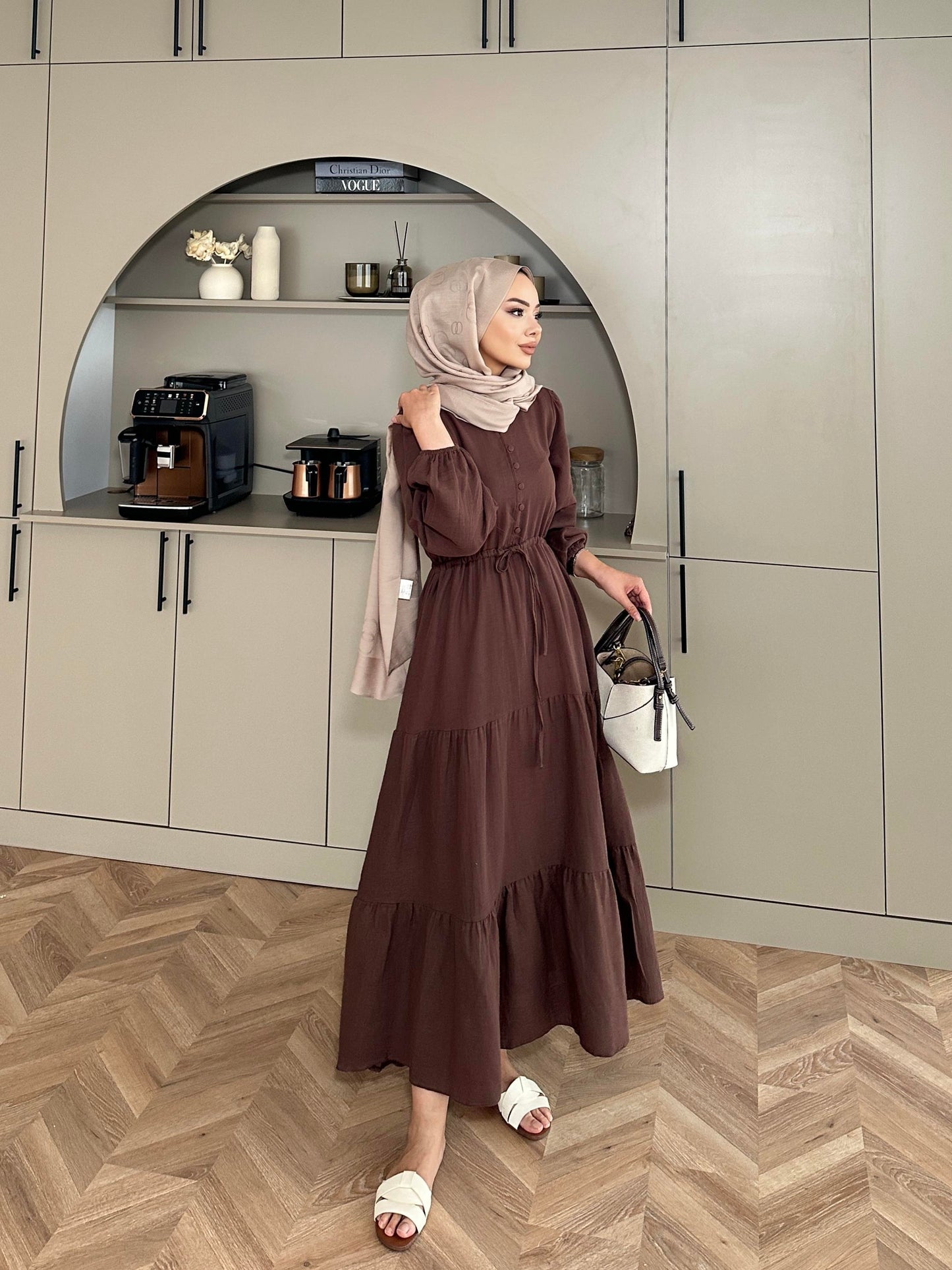 Maxi Muslin Dress- Brown