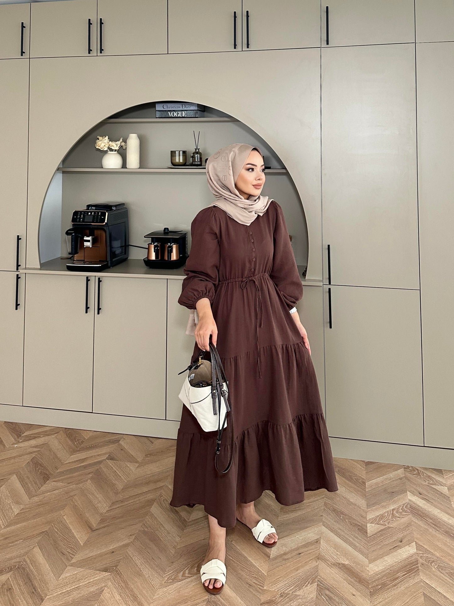 Maxi Muslin Dress- Brown