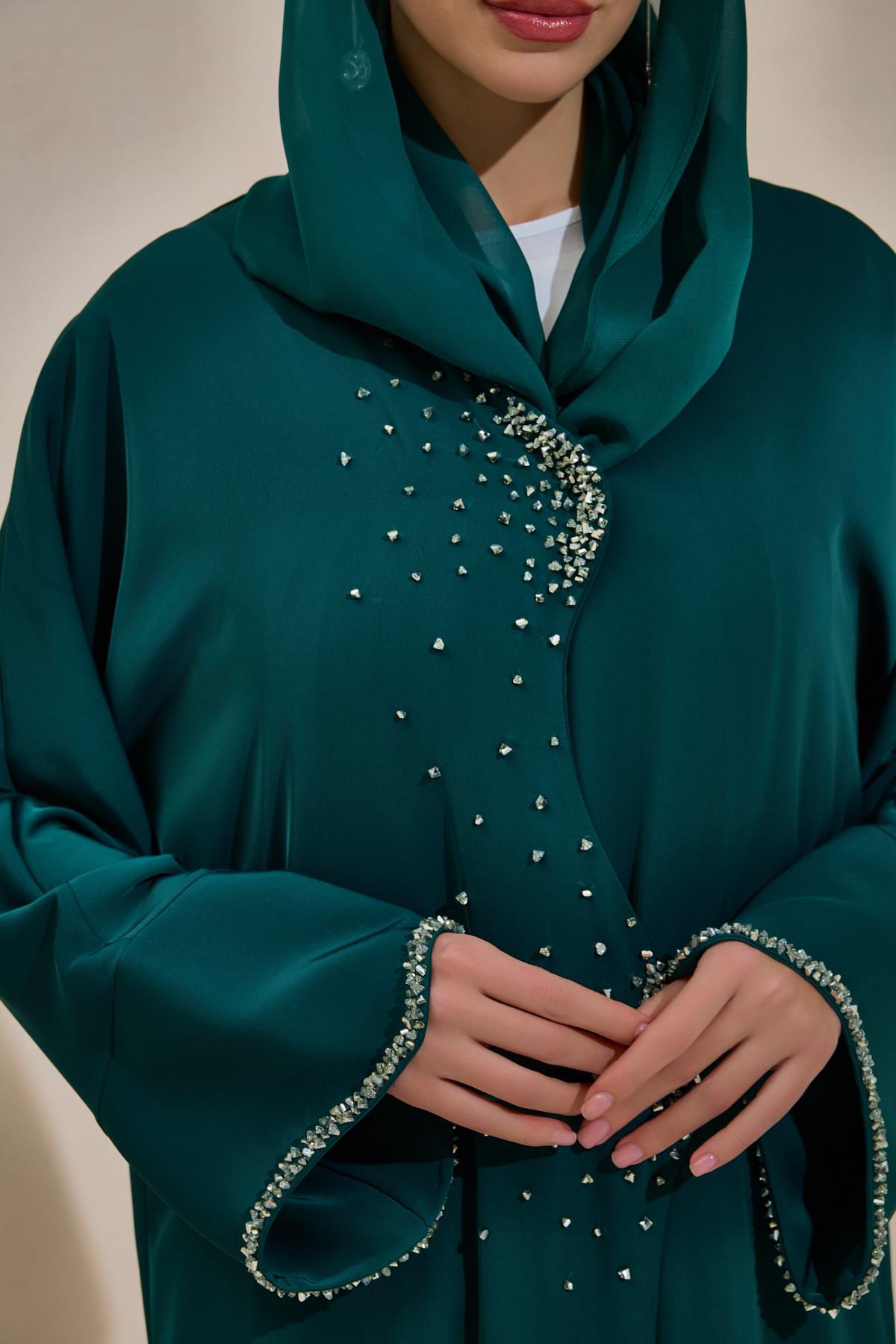 Crystal Embellished Emerald Set with Shawl - sonafey