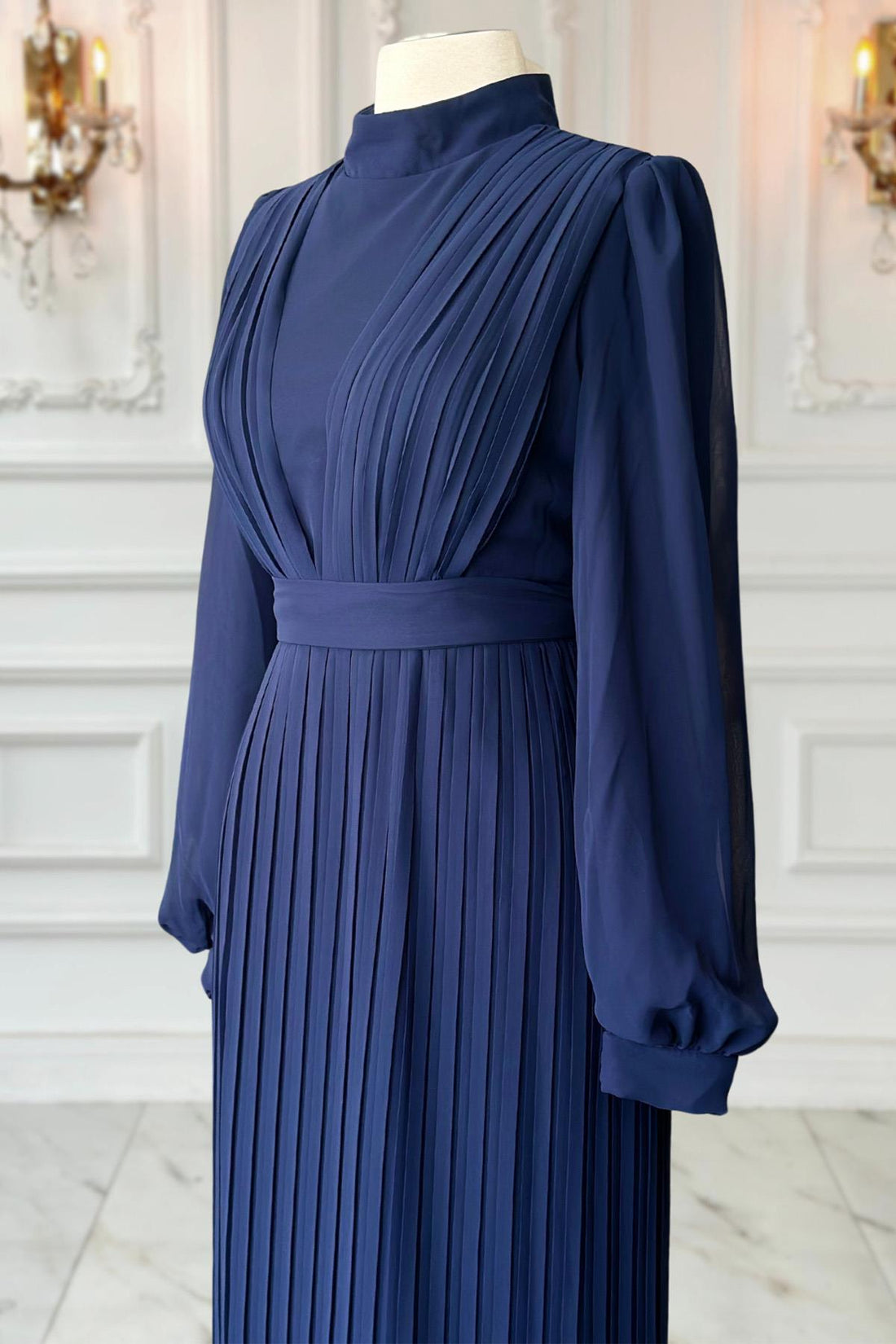 Alina Modest Evening Dress - Navy