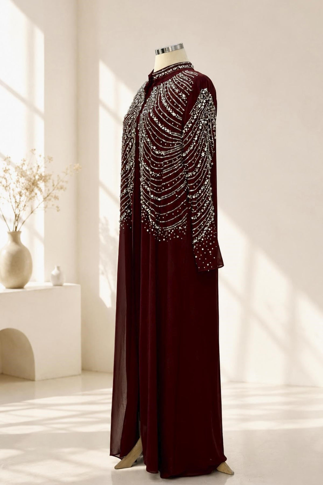 Aşiyan Modest Evening Dress - Burgundy