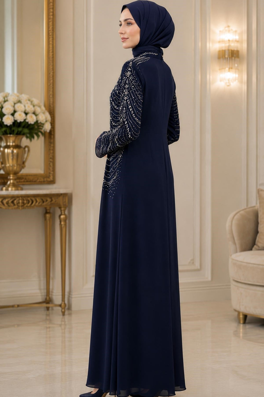 Aşiyan Modest Evening Dress - Navy