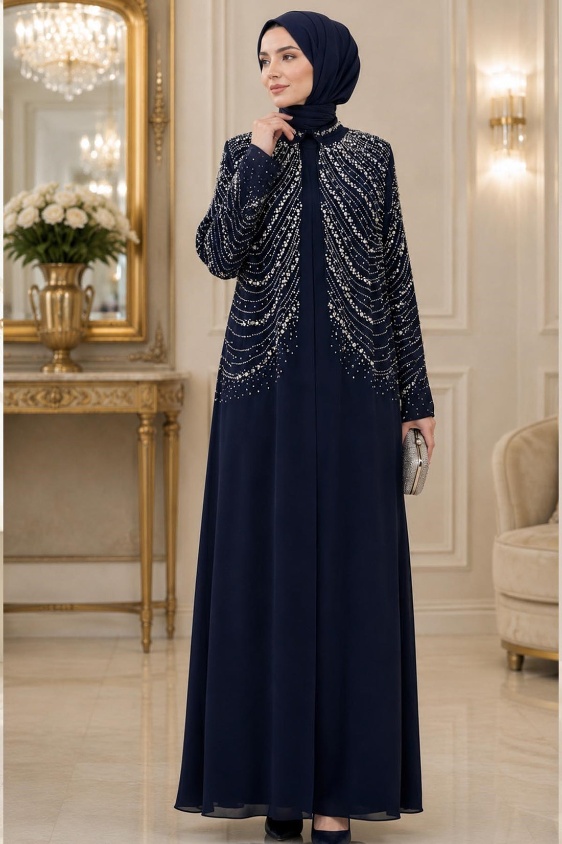 Aşiyan Modest Evening Dress - Navy