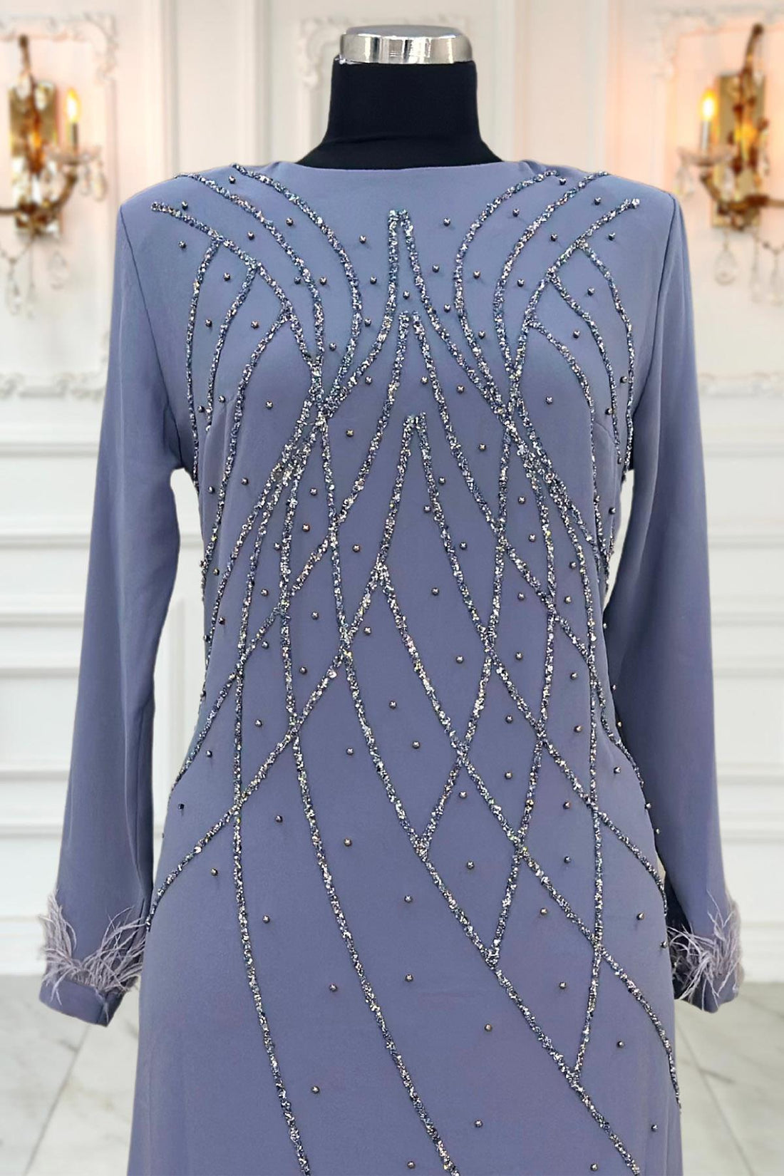 Asude Modest Evening Dress - Grey