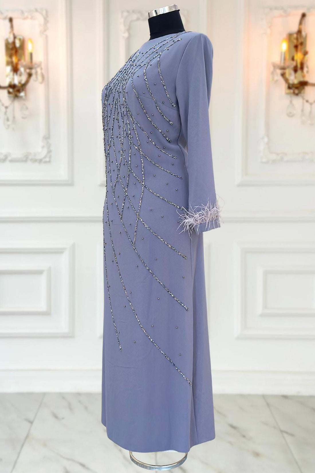 Asude Modest Evening Dress - Grey