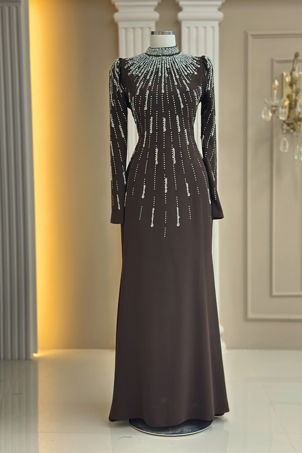 Ayla Modest Evening Dress - Brown
