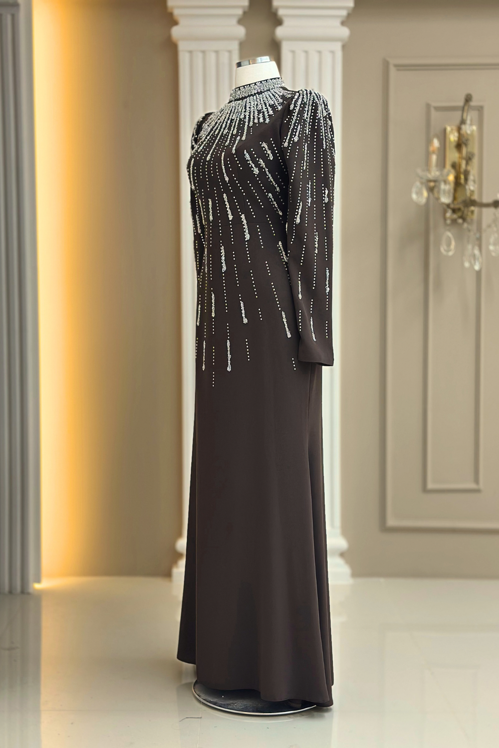 Ayla Modest Evening Dress - Brown