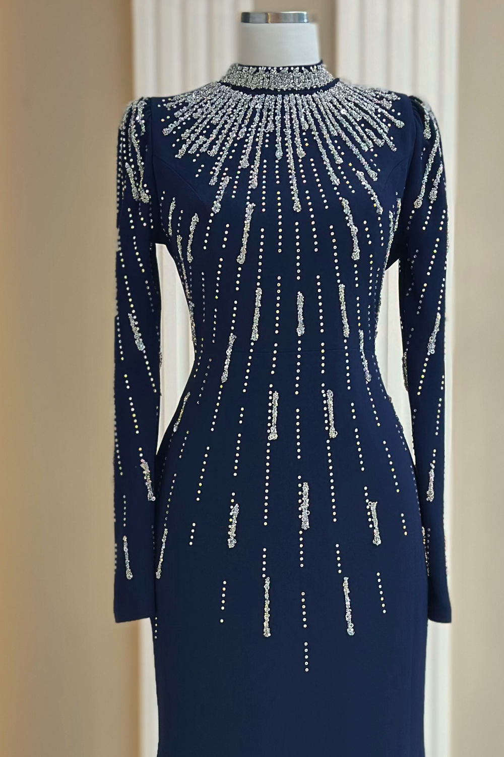 Ayla Modest Evening Dress - Navy