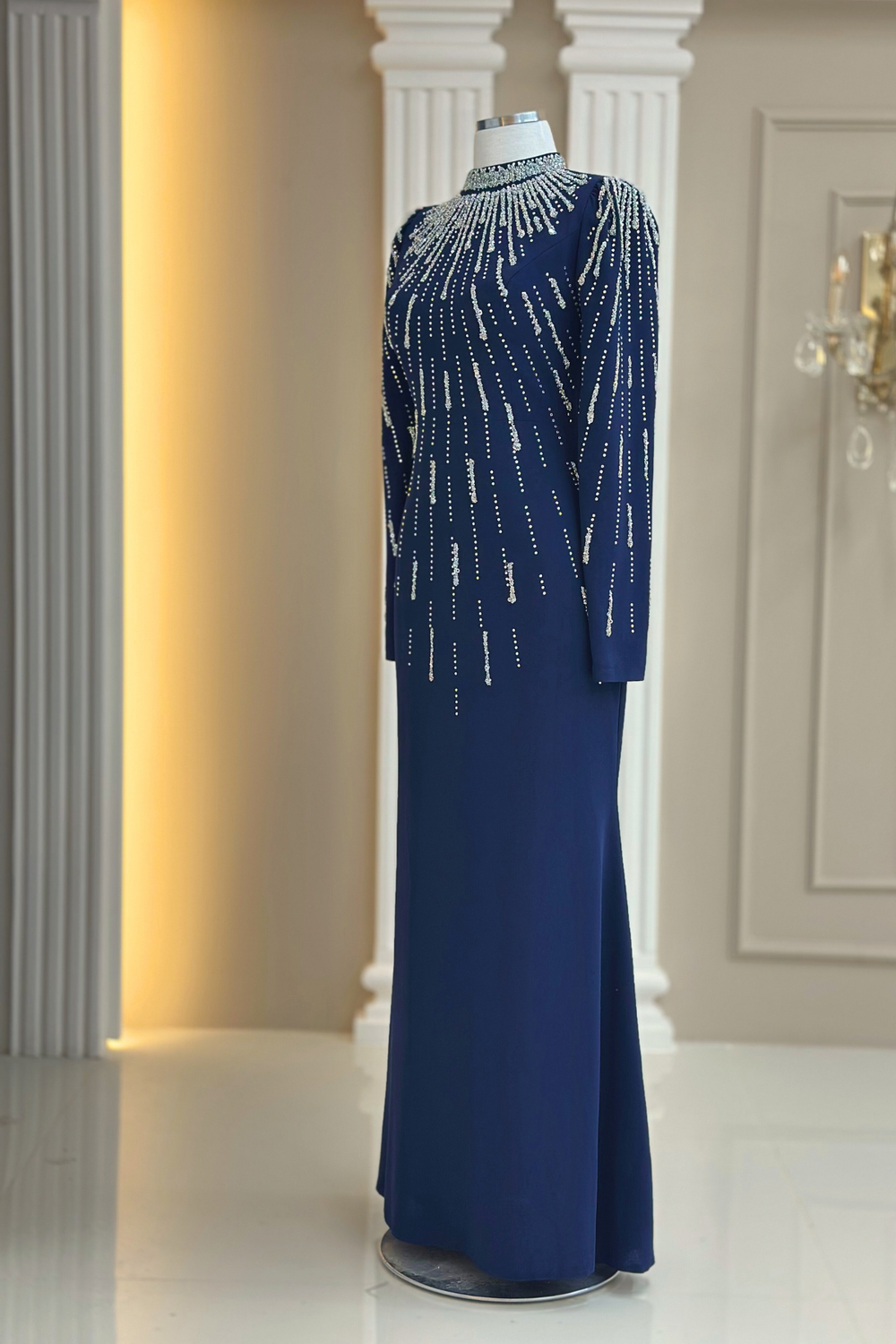 Ayla Modest Evening Dress - Navy