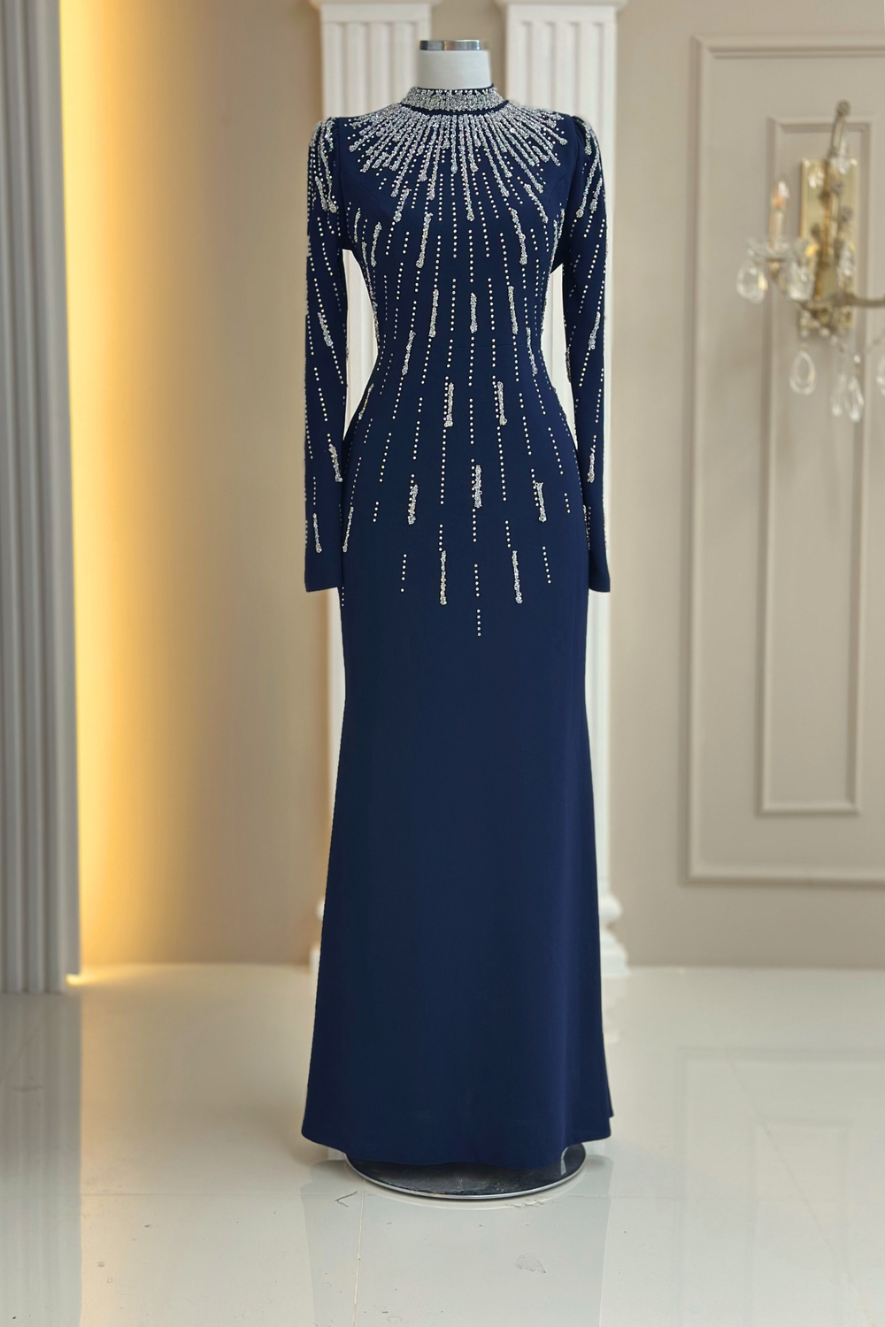 Ayla Modest Evening Dress - Navy