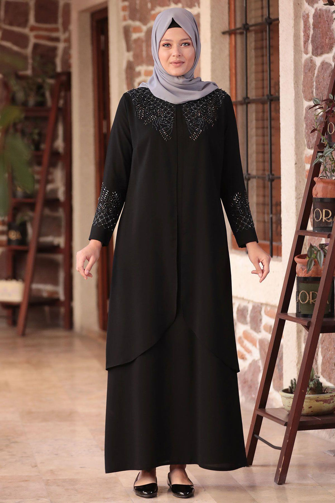 Bahar Modest Evening Dress - Black