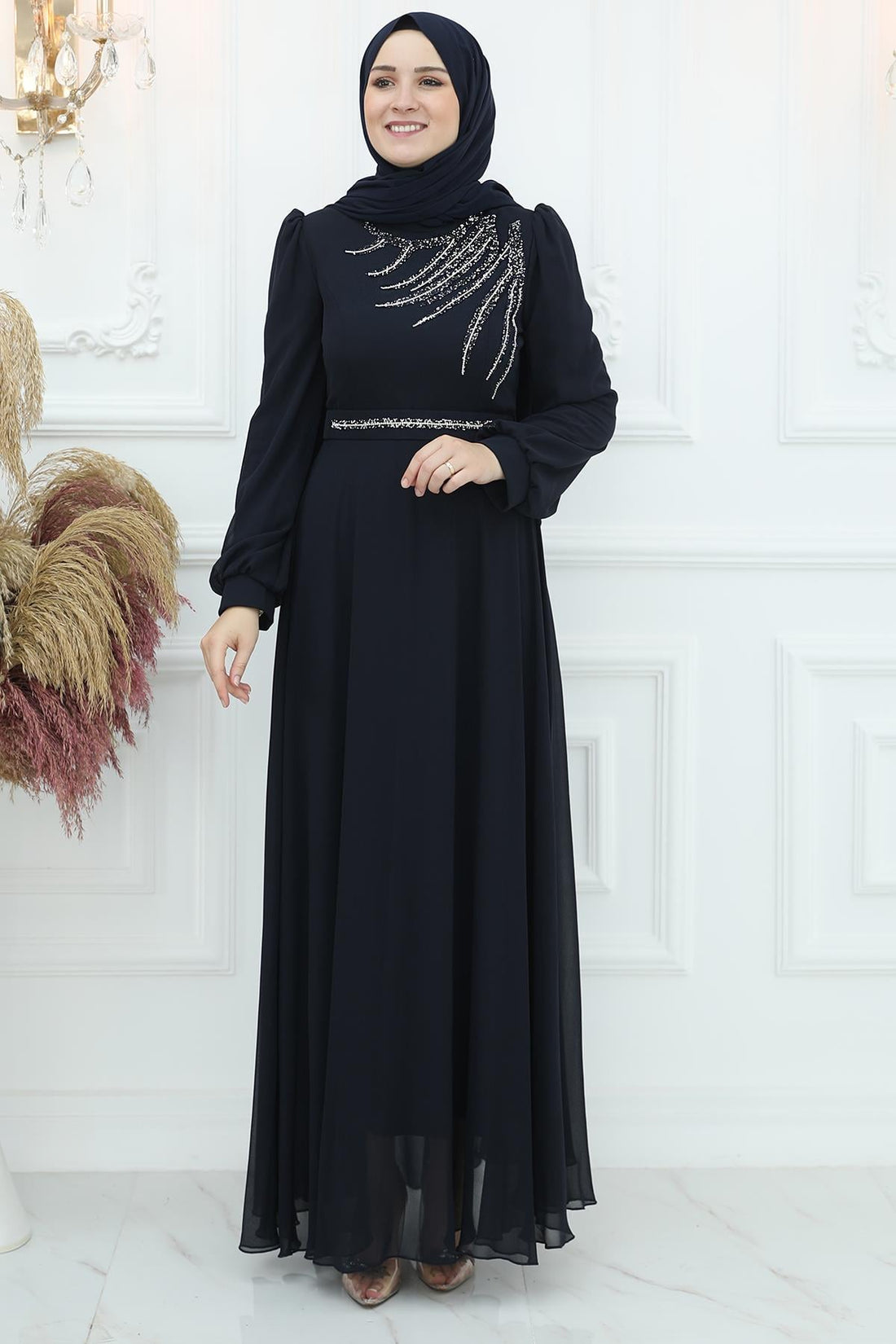 Belgin Modest Evening Dress - Navy