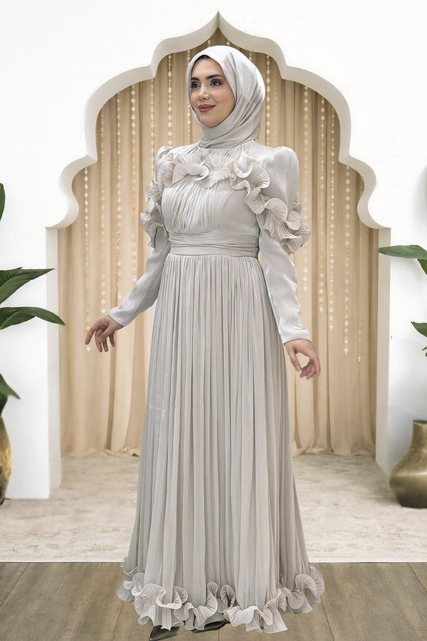 Beliz Modest Evening Dress - Beige