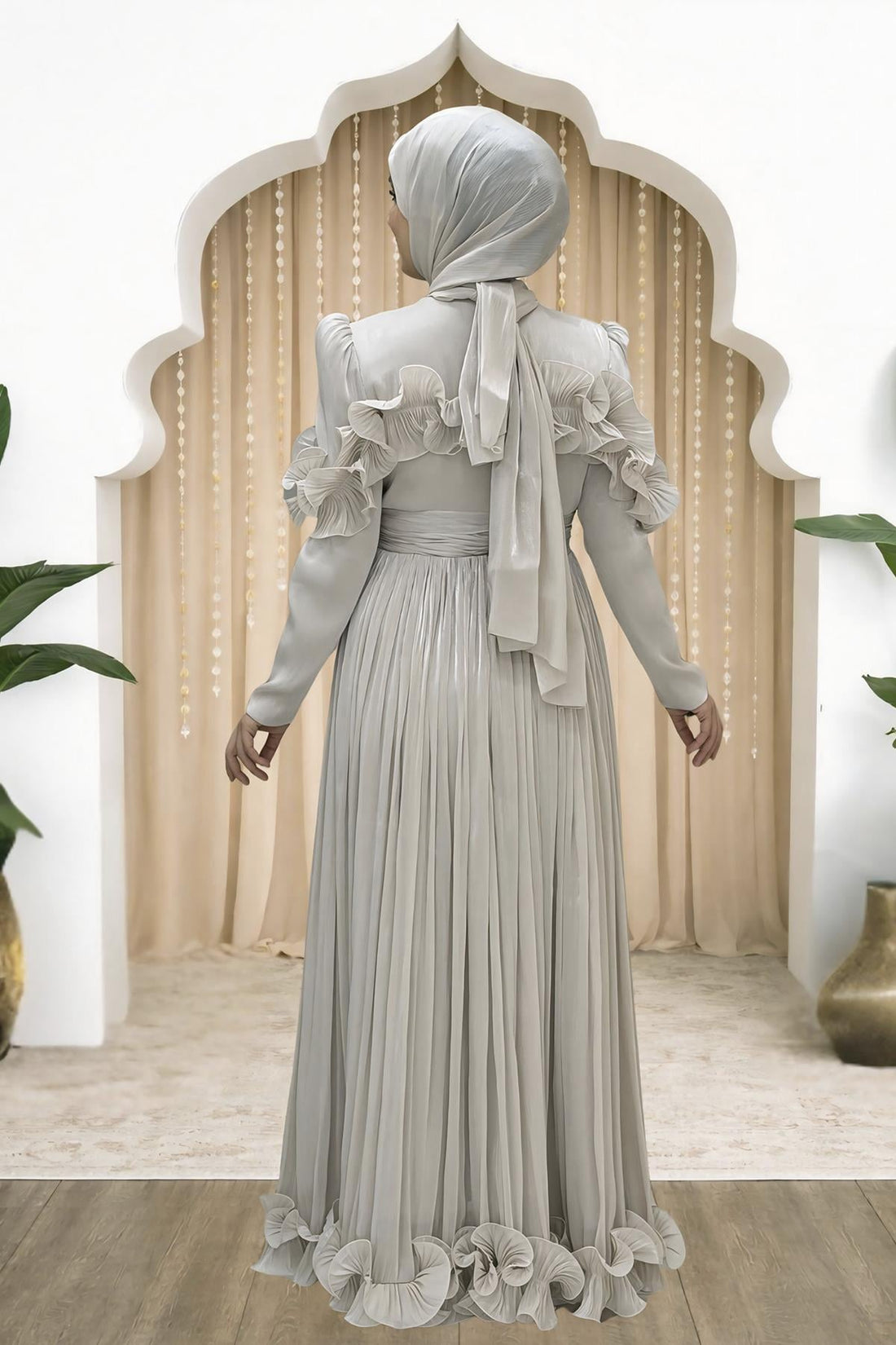 Beliz Modest Evening Dress - Beige