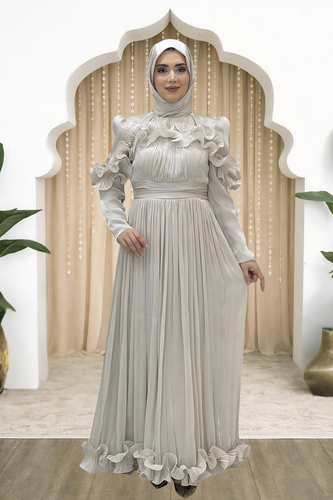 Beliz Modest Evening Dress - Beige