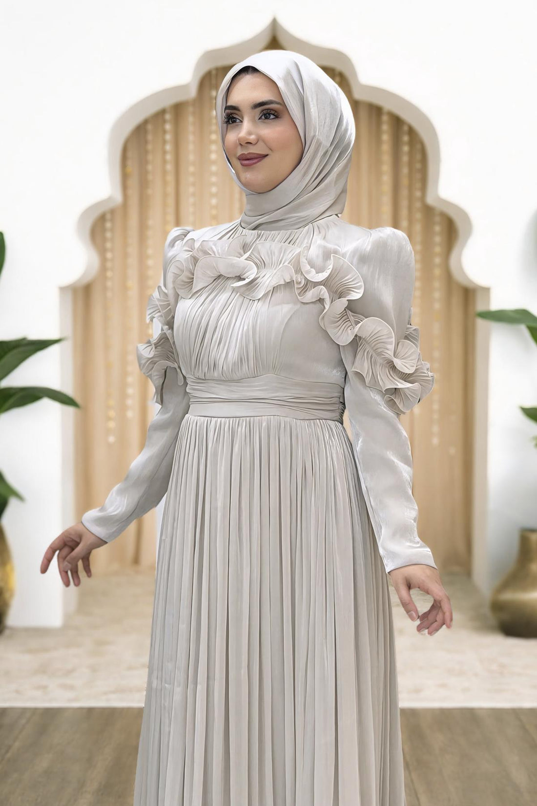 Beliz Modest Evening Dress - Beige