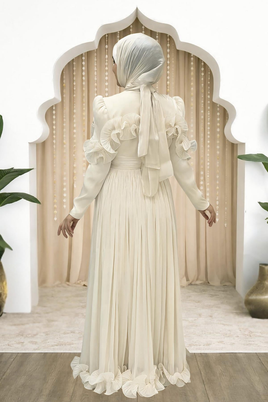 Beliz Modest Evening Dress - Cream